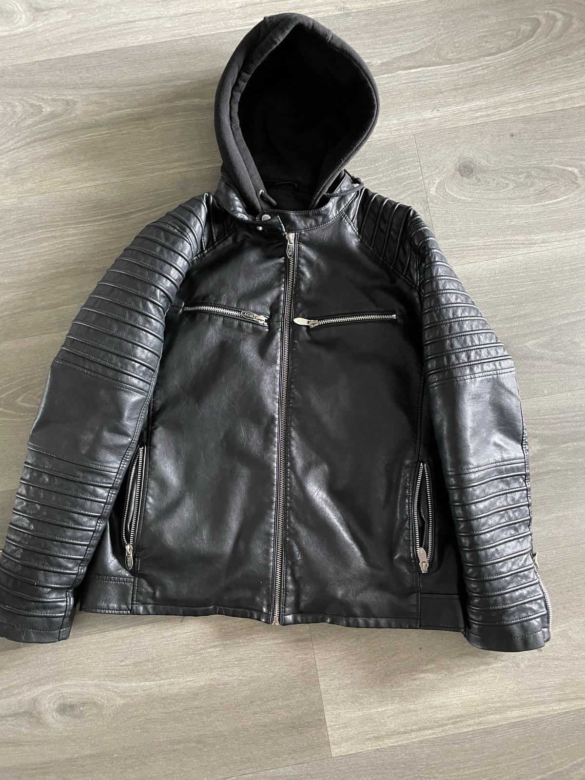 Stoere zwarte leren jas met capuchon - SMOG XXL, Kleding | Heren, Ophalen of Verzenden, Gedragen, Overige maten, Zwart