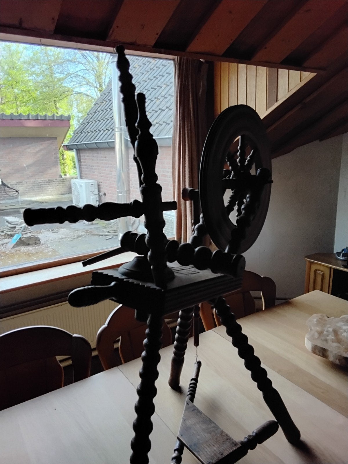 spinnewiel, Ophalen, Gebruikt, Spinnewiel
