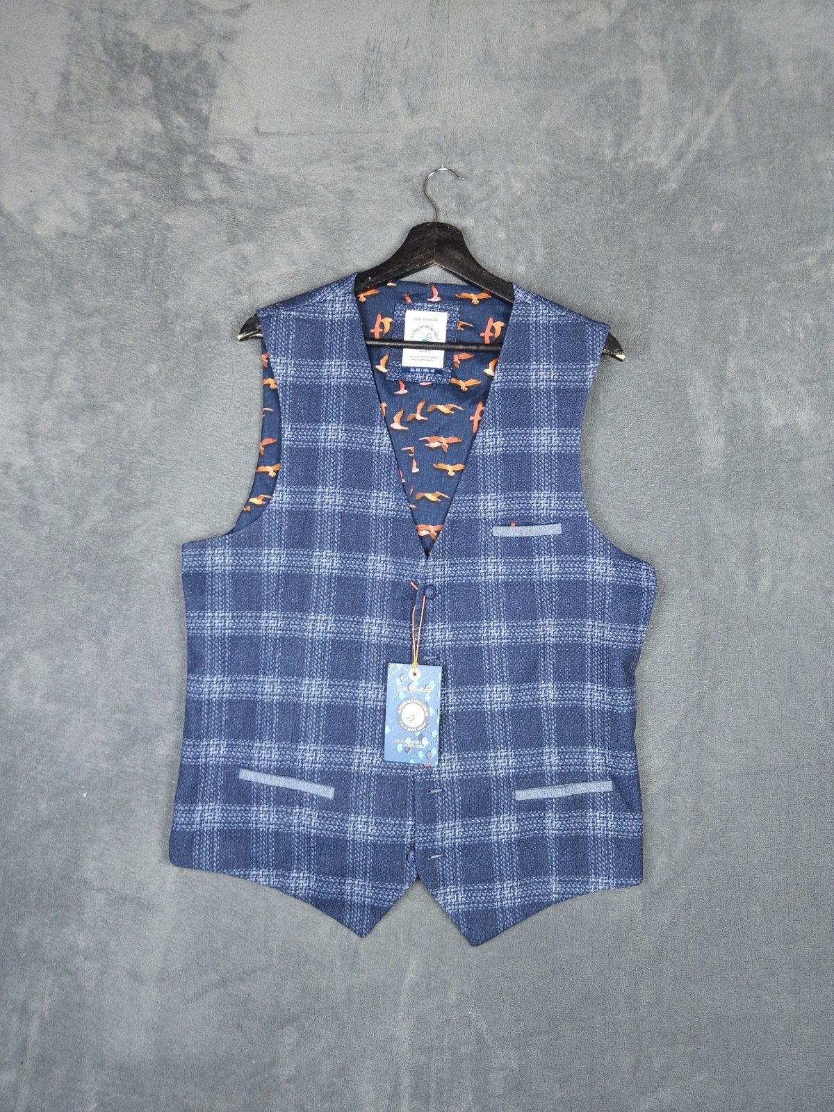 A Fish Named Fred Gilet Travel Windowpane 52 Blauw geruit, Maat 52/54 (L), ., Nieuw, .