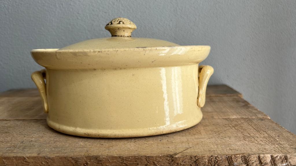 Antieke franse pate schaal met deksel digoin, Ophalen of Verzenden