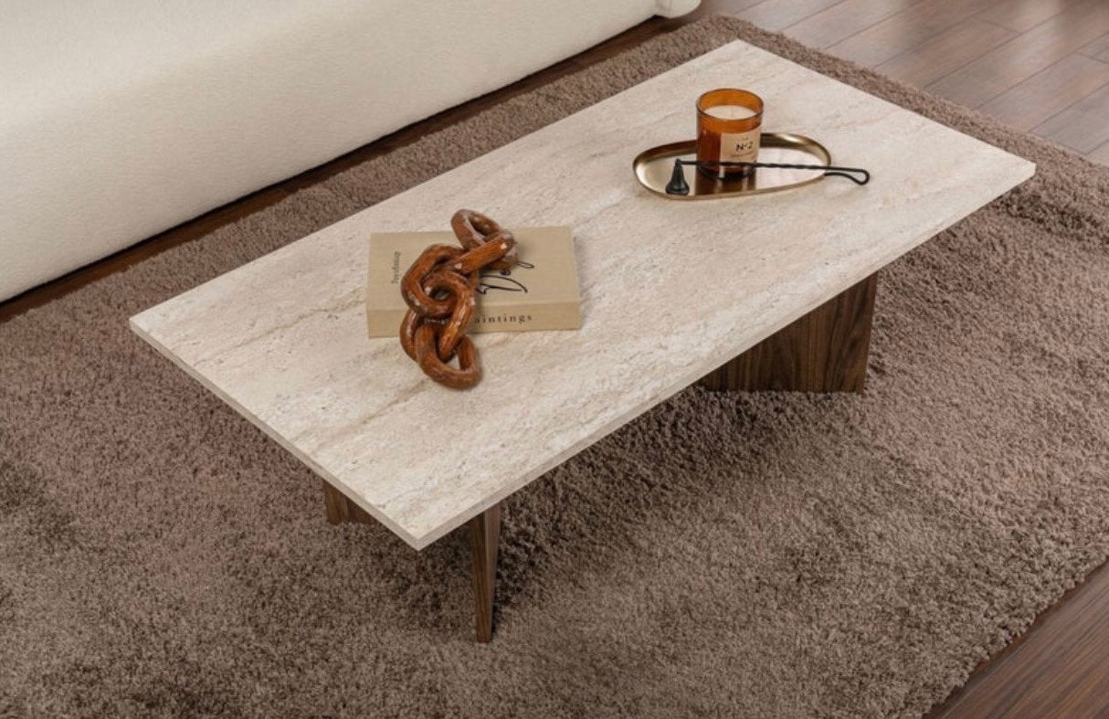 Salontafel travertijn walnoot, Huis en Inrichting, Ophalen, 100 tot 150 cm, Nieuw, 50 tot 100 cm