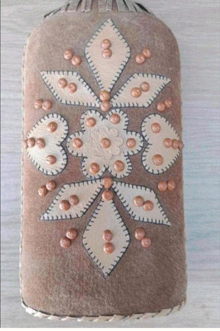 Vintage  leergebonden karaf met leren decoratiedetail, Ophalen, Overige typen