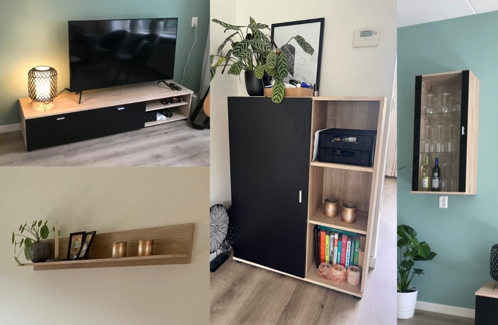 TV-meubel met bijbehorende kasten en plank, Ophalen, 150 tot 200 cm, Zo goed als nieuw, Minder dan 100 cm