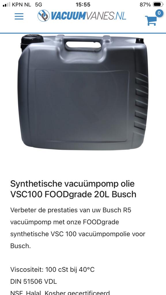 Busch Vaccumpompen Syntetisch VSC 100 per 20 liter, Ophalen of Verzenden, Nieuw, Koeltas, Koelelement