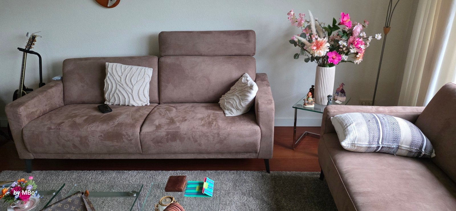 bankstel ,microleder electr. bedienbaar lounge gedeelte, Ophalen, Zo goed als nieuw, Leer