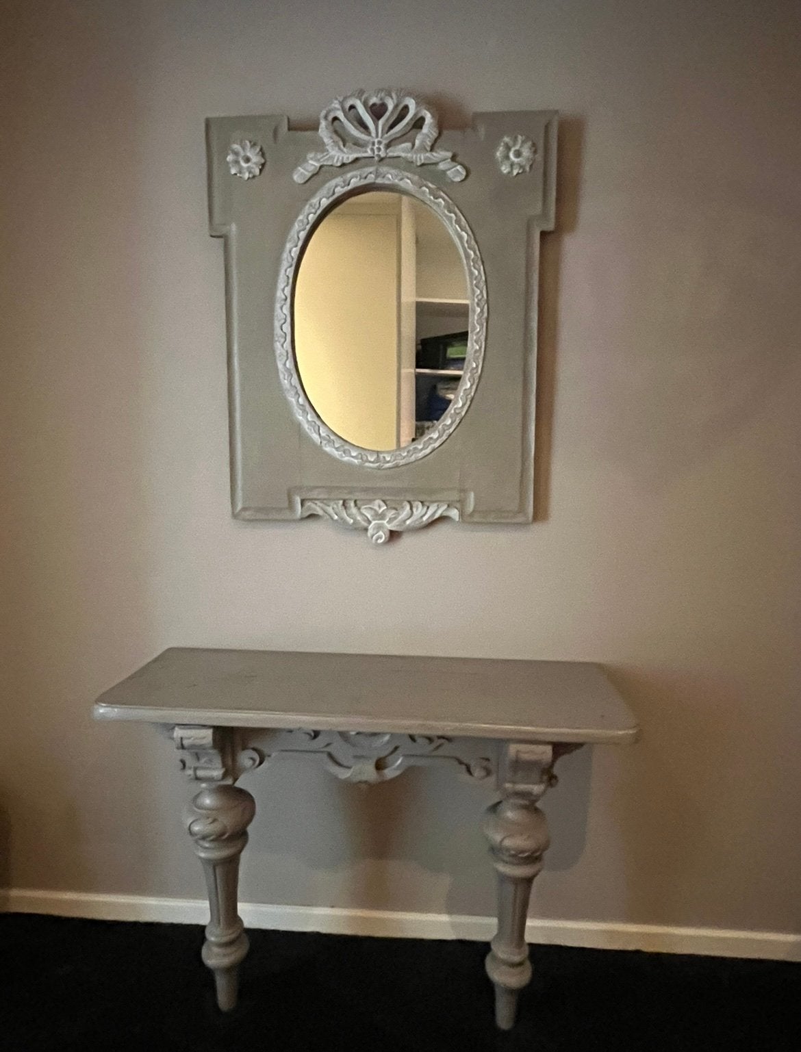 Decoratieve Console Tafel met Spiegel - Grijs, Ophalen