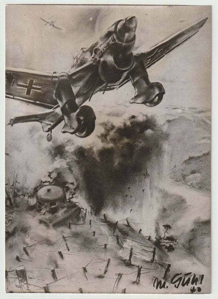 Persfoto 34 - Tekening Stuka op stelling, Ophalen of Verzenden, Luchtmacht, Duitsland, Foto of Poster