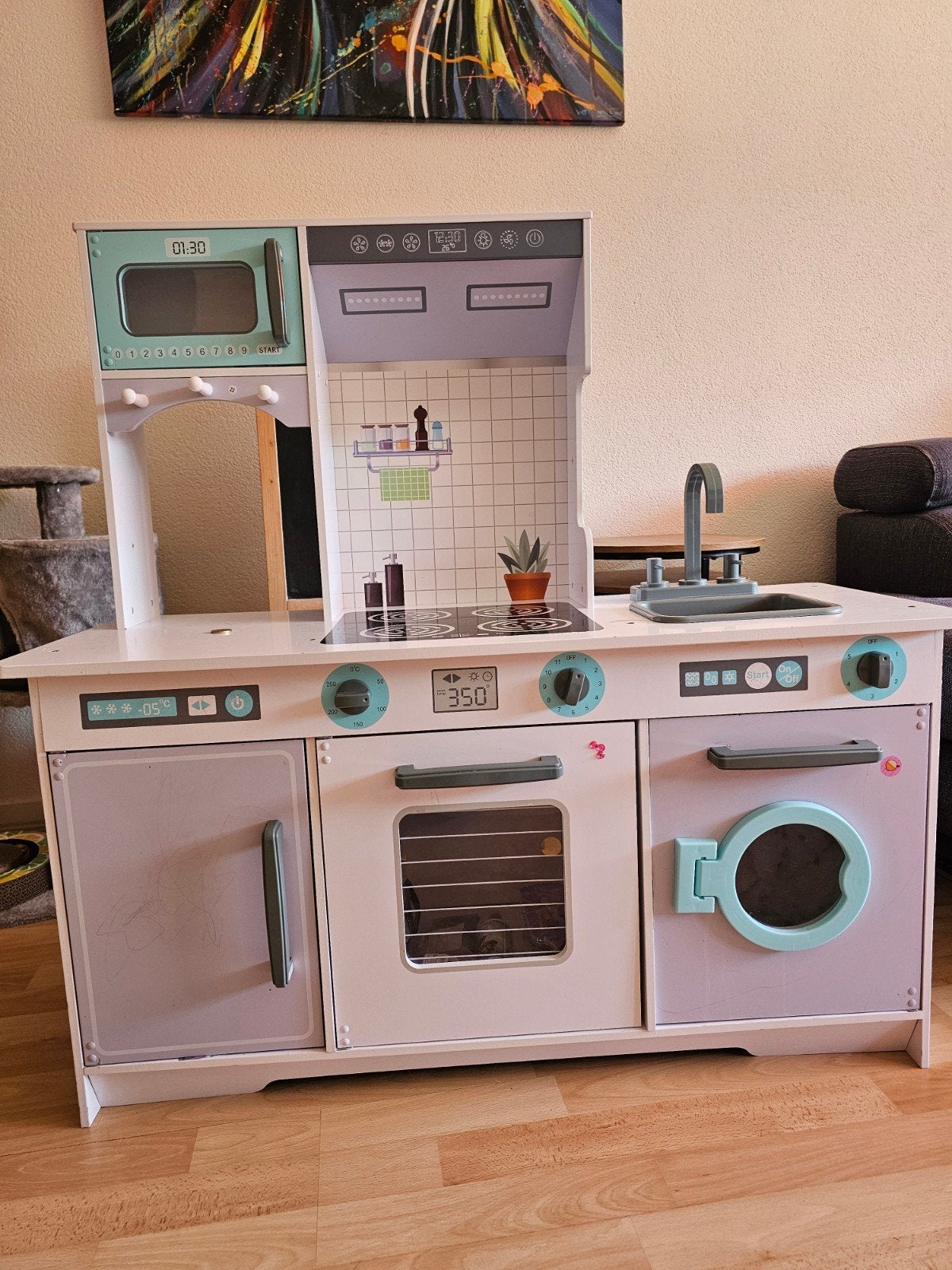 Grote Houten Speelkeuken met Oven, Magnetron en Wasmachine, Kinderen en Baby's, Speelgoed | Speelkeukens, Ophalen, Gebruikt, Hout