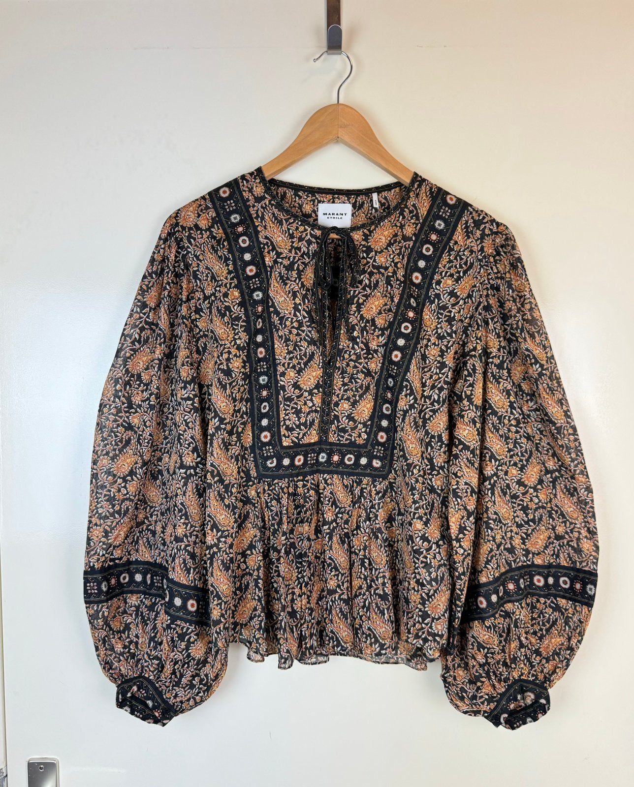 ISABEL MARANT Blouse Boho Folk Ethno Puff Sleeve Bohemian L, Ophalen of Verzenden, Zo goed als nieuw, Maat 42/44 (L), Bruin