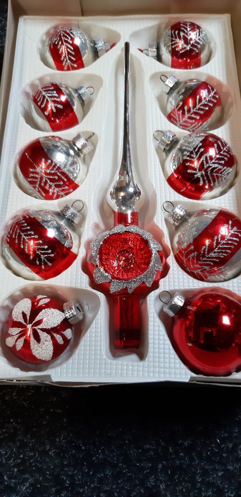 vintage oude rode kerstballen met n werkje set, Ophalen of Verzenden