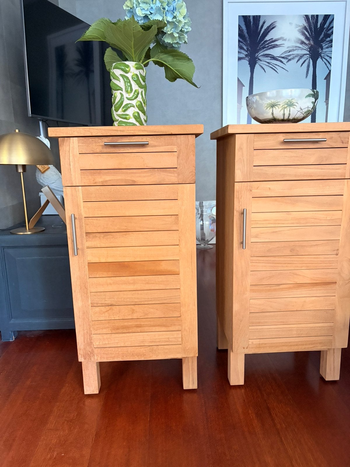 Luxe massief teakhout  tikamoon kastje set van 2, Huis en Inrichting, (Half)hoge kast, Minder dan 50 cm, Ophalen of Verzenden
