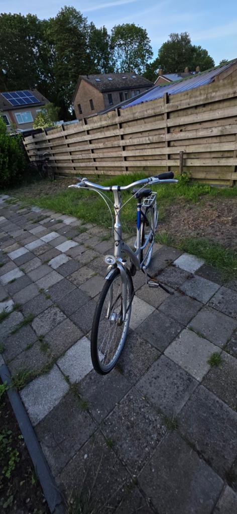 Batavus damesfiets, zilverkleurig, met bagagedrager, Velgrem, Batavus, Ophalen of Verzenden, 53 tot 56 cm