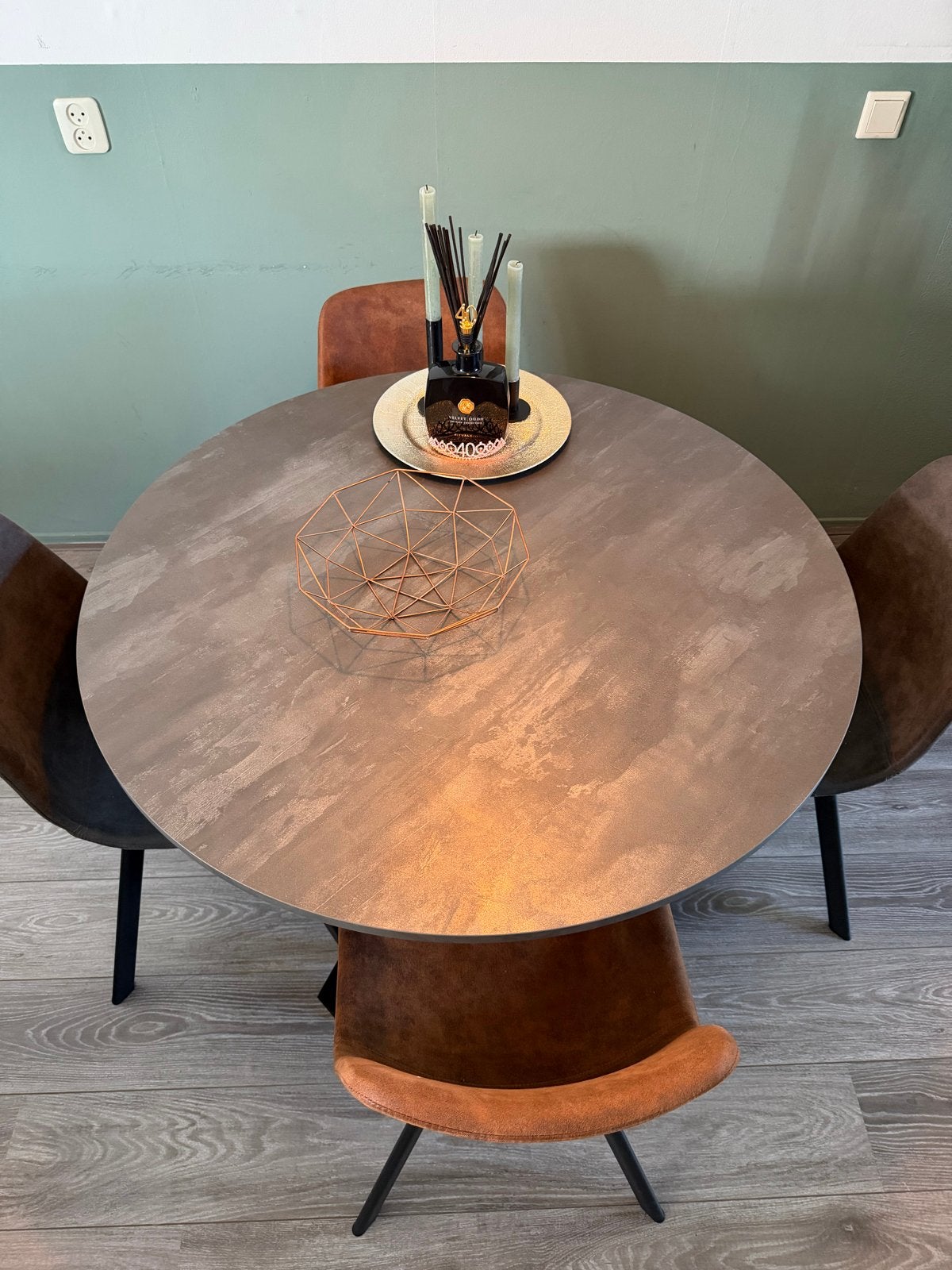 Ronde eettafel met metalen onderstel - Zo goed als nieuw, Huis en Inrichting, Tafels | Eettafels, Ophalen, 100 tot 150 cm, Rond