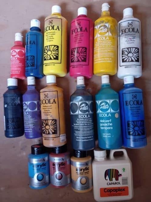 12 x talens Ecola plakaatverf en 3 x Reeves acrylverf verf, Ophalen of Verzenden, Gebruikt, Acrylverf