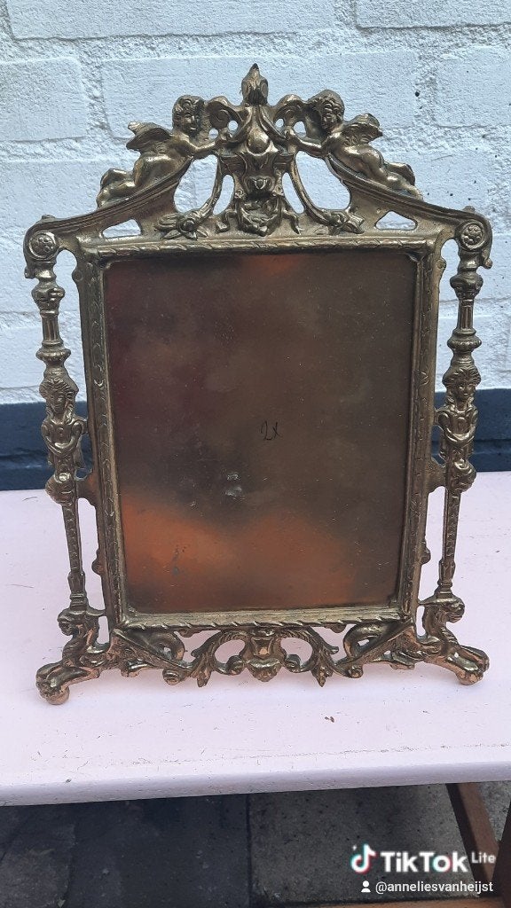 Antieke Bronzen Fotolijst met Engeltjes, Antiek en Kunst, Ophalen of Verzenden