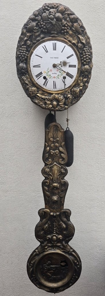 Antieke Franse klok Comtoise met jager/vogel afbeelding, Ophalen