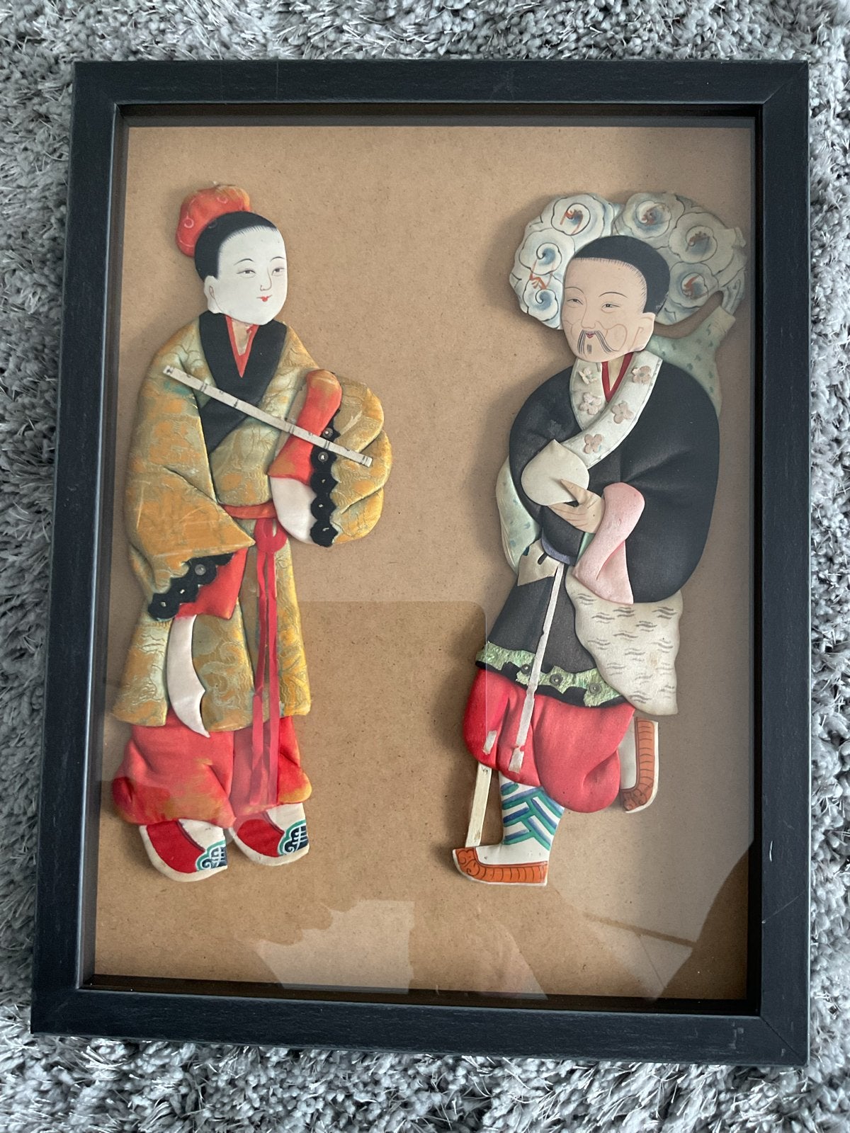 Vintage Chinese zijden poppen in lijst - Handgemaakt, Ophalen of Verzenden