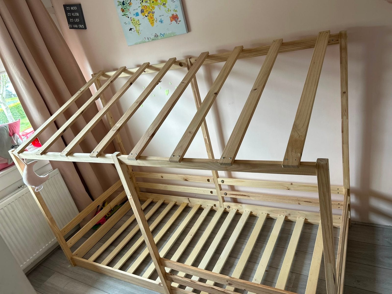 Houten kinderbed huisje - Eenpersoonsbed, Ophalen, Gebruikt, 90 cm, 200 cm