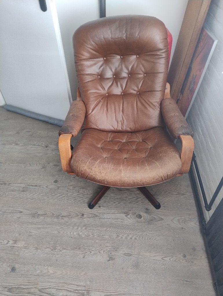 Vintage zit hang lees stoel, Ophalen, Gebruikt, Bruin, Hout