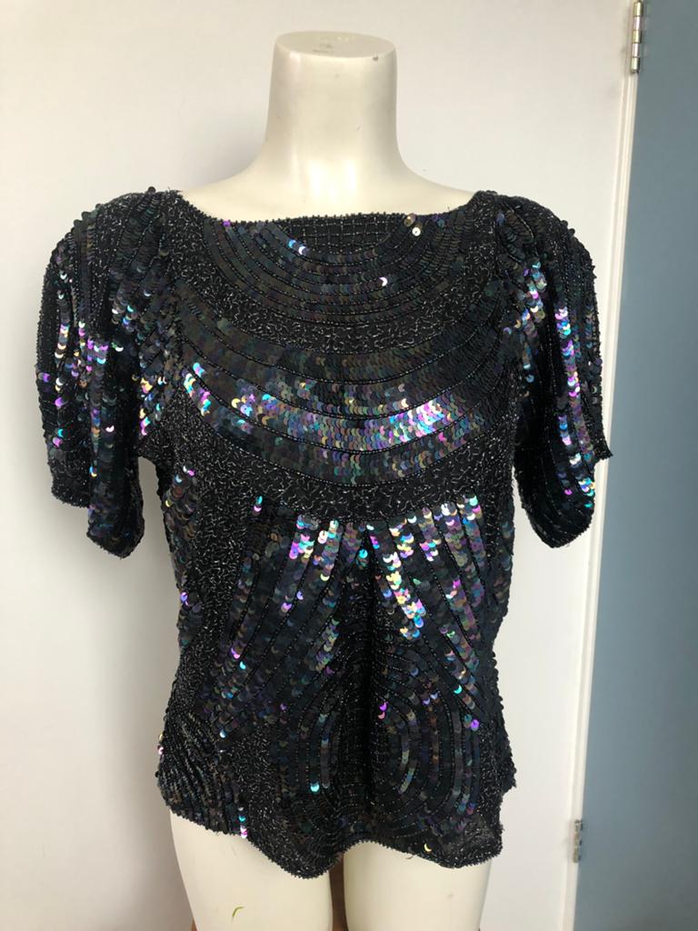 Tan chho jaren 80 pailletten zijde top feestelijk xl zwart, Kleding | Dames, Maat 38/40 (M), Zwart, Ophalen of Verzenden, Zo goed als nieuw