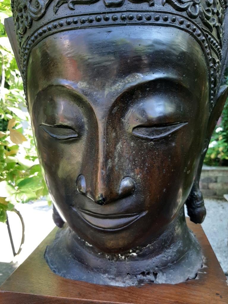 Eyecatcher bronzen vrouwen Boeddha hoofd, circa 60cm hoog, Antiek en Kunst, Ophalen, Brons, Beeld, 50 - 100 cm
