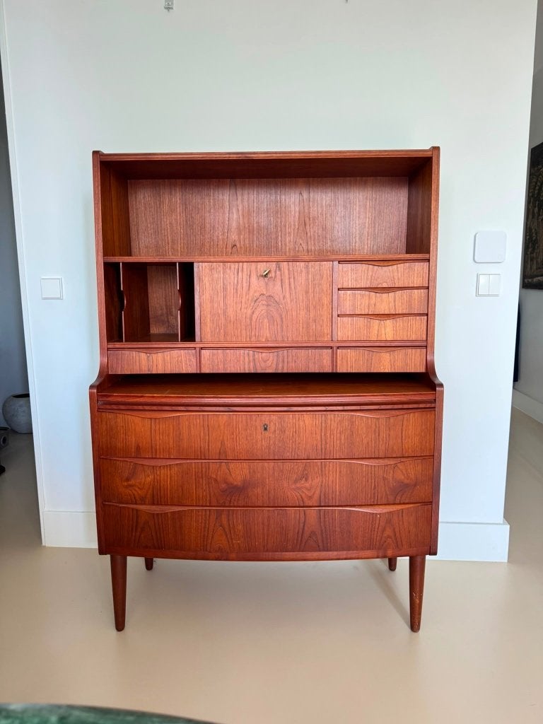Vintage Teak Secretaire Bureau - 100x145x42/67 cm, Huis en Inrichting, Kasten | Secretaires, Ophalen, Gebruikt, Vintage Scandinavisch Teak
