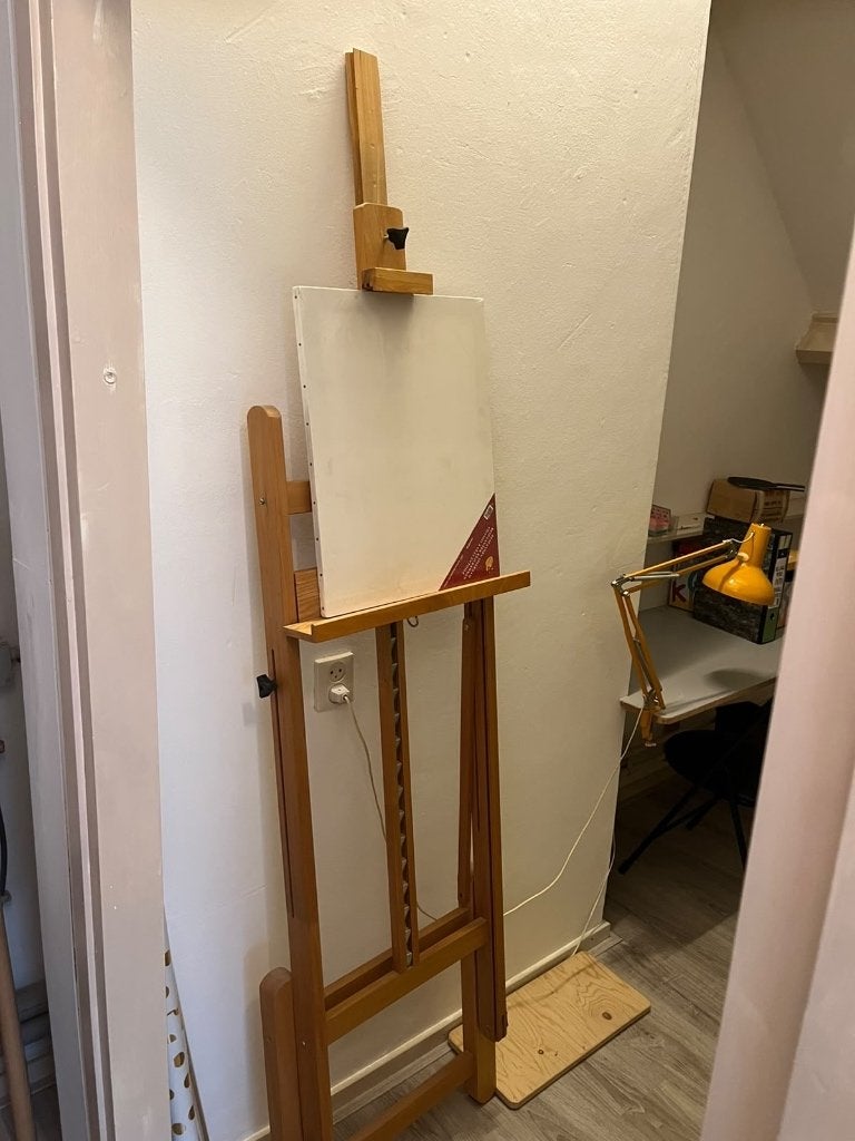 Houten schildersezel met doek, Ophalen, Gebruikt, Ezel