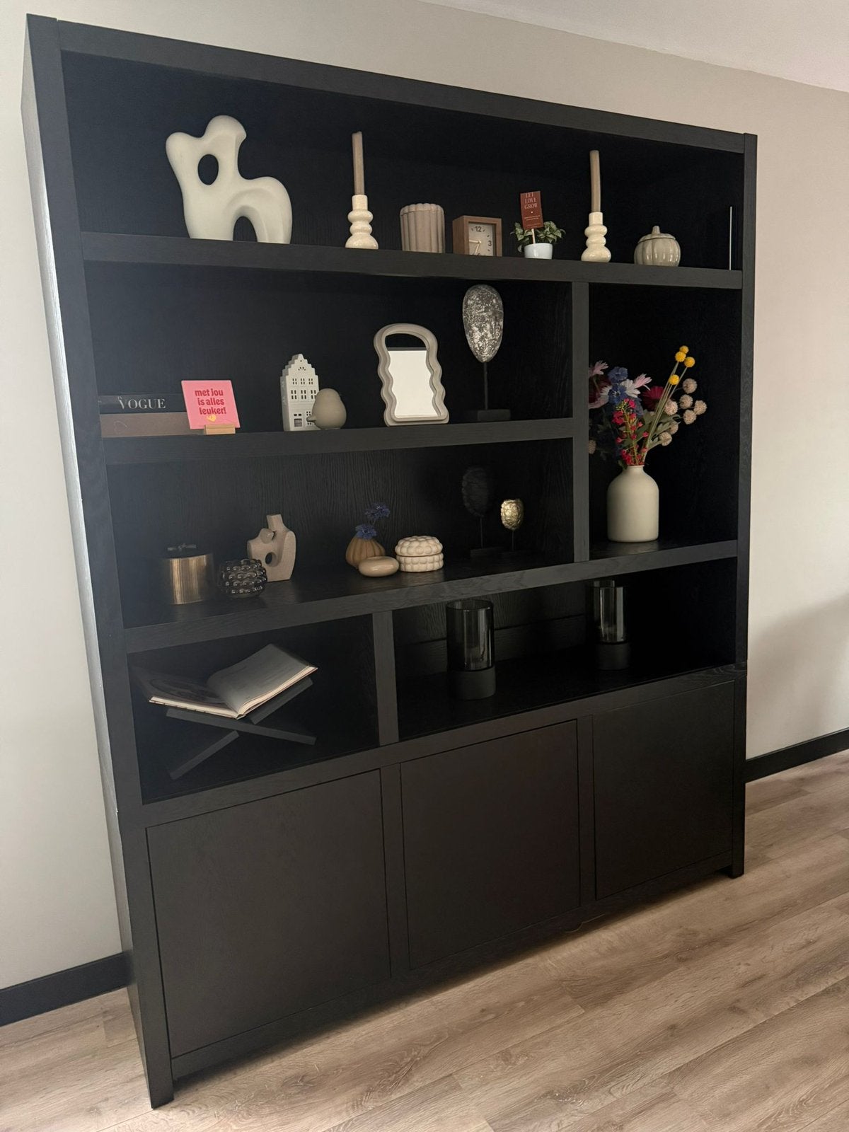 Boekenkast Diamond Zwart 180cm Eiken - Zen Life, Ophalen, 200 cm of meer, 150 tot 200 cm, Eikenhout