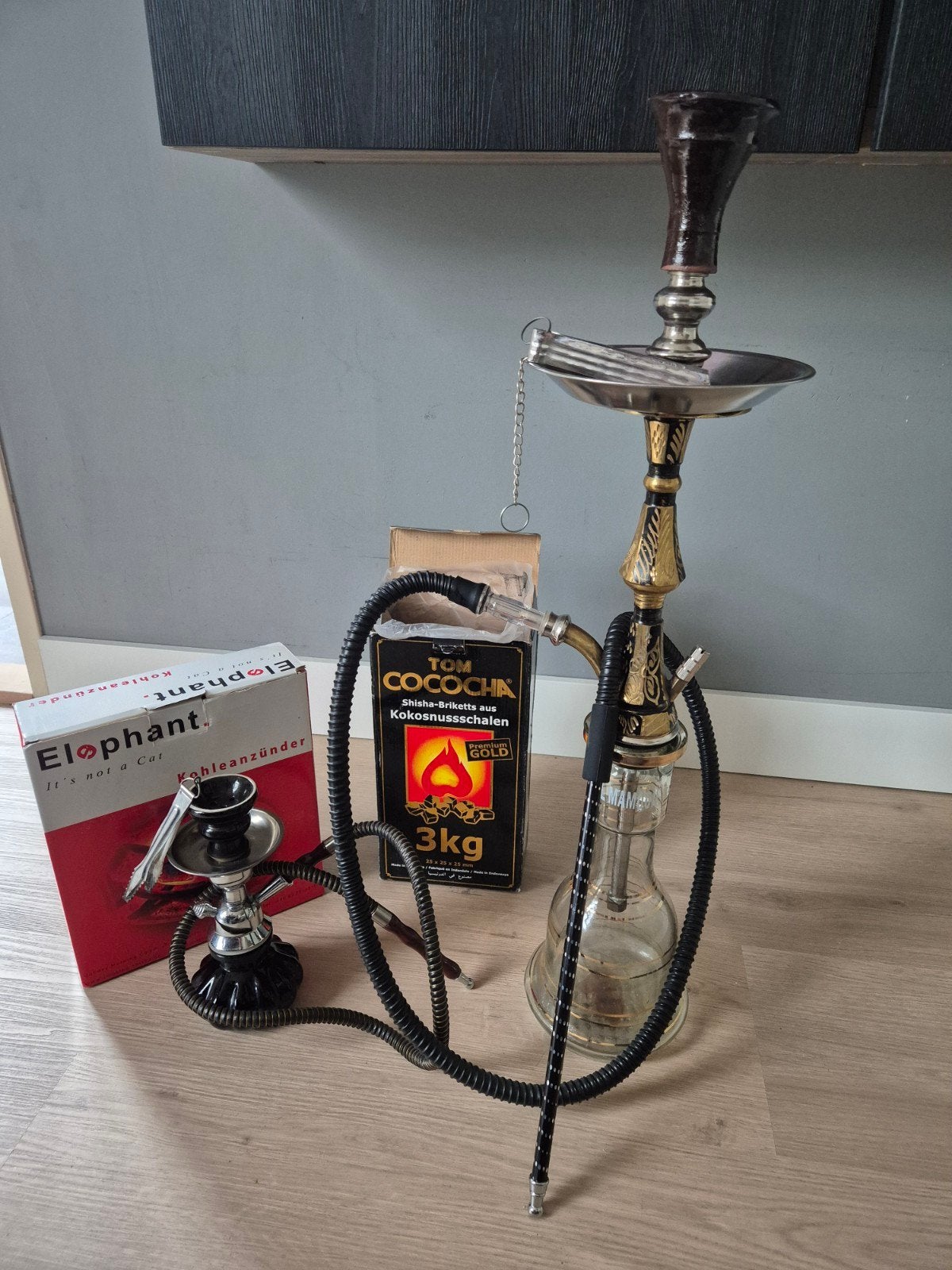 Waterpijp/Shisha set met kolenbrander en kolen, Verzamelen, Rookartikelen, Aanstekers en Luciferdoosjes, Ophalen, Gebruikt, (Water)pijp
