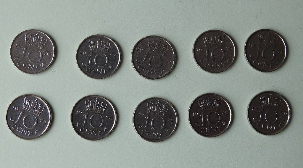 10 Dubbeltjes jaren 1970 //, Ophalen of Verzenden, Koningin Juliana, 10 cent, Setje