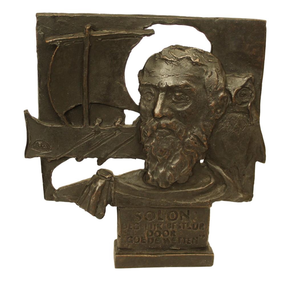 Eric Claus BRONS BEELD GRIEKSE FILOSOOF SOLON VAN ATHENE, Antiek en Kunst, Verzenden, Gepatineerd, Brons, Beeld