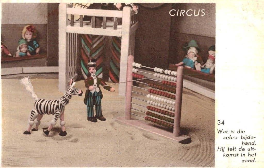 Vintage Circus Ansichtkaart - Zebra en Rekenraam, Verzamelen, Ansichtkaarten | Themakaarten, Ophalen of Verzenden, Voor 1920, Ongelopen