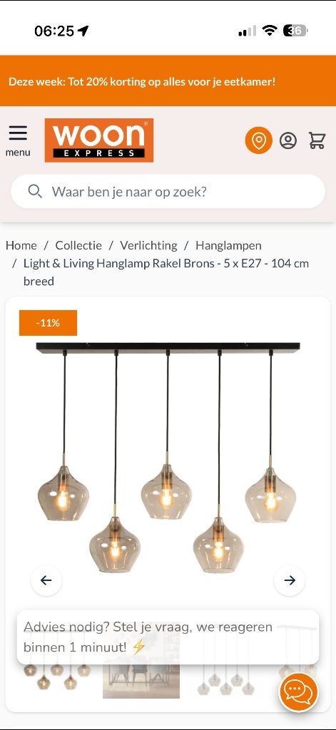 Living hanglamp rookglas, Ophalen, Gebruikt, Glas, Minder dan 50 cm