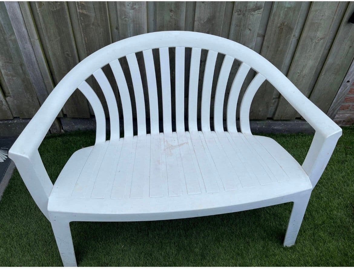 Witte kunstof tuinbank, Tuin en Terras, Ophalen, Gebruikt, Kunststof
