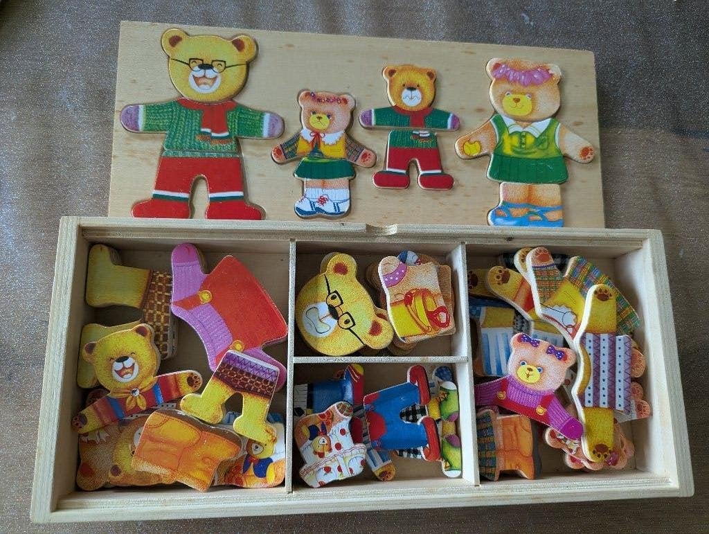 Houten Beertjes Aankleedpuzzel Vintage, Ophalen, Gebruikt, Overige typen