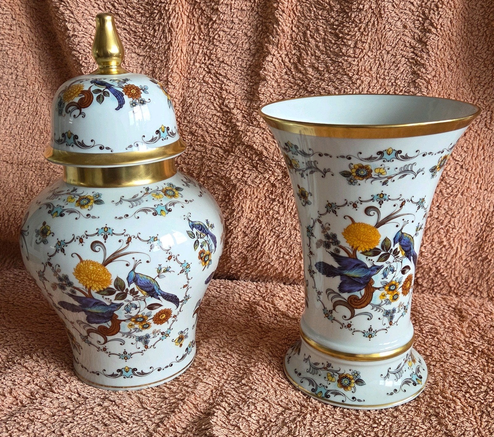 Royal Porzellan Bavaria KPM Vazen Set - Vogel & Bloemmotief, Ophalen of Verzenden