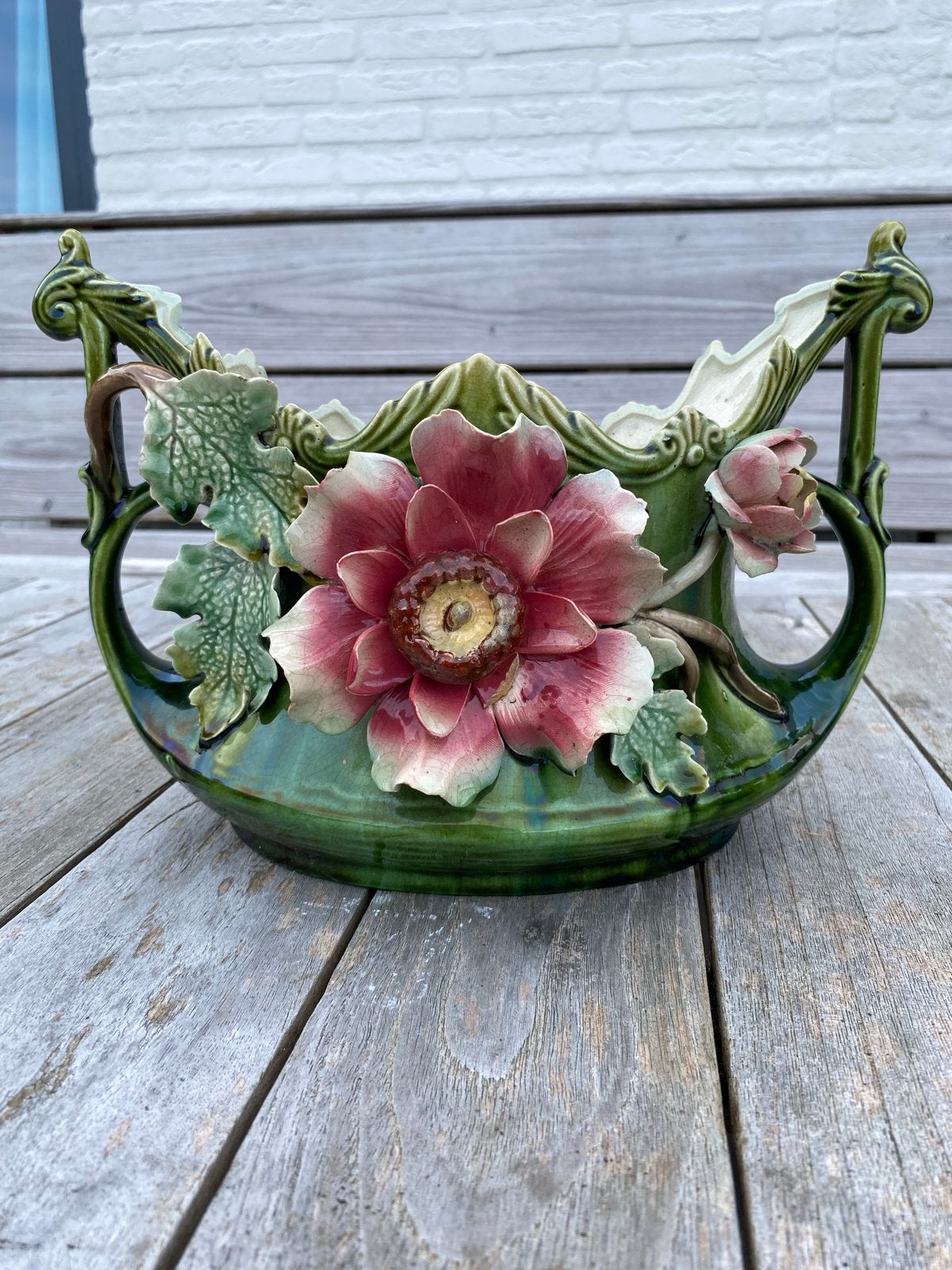 Antieke Majolica (binnen)bloempot, Ophalen of Verzenden
