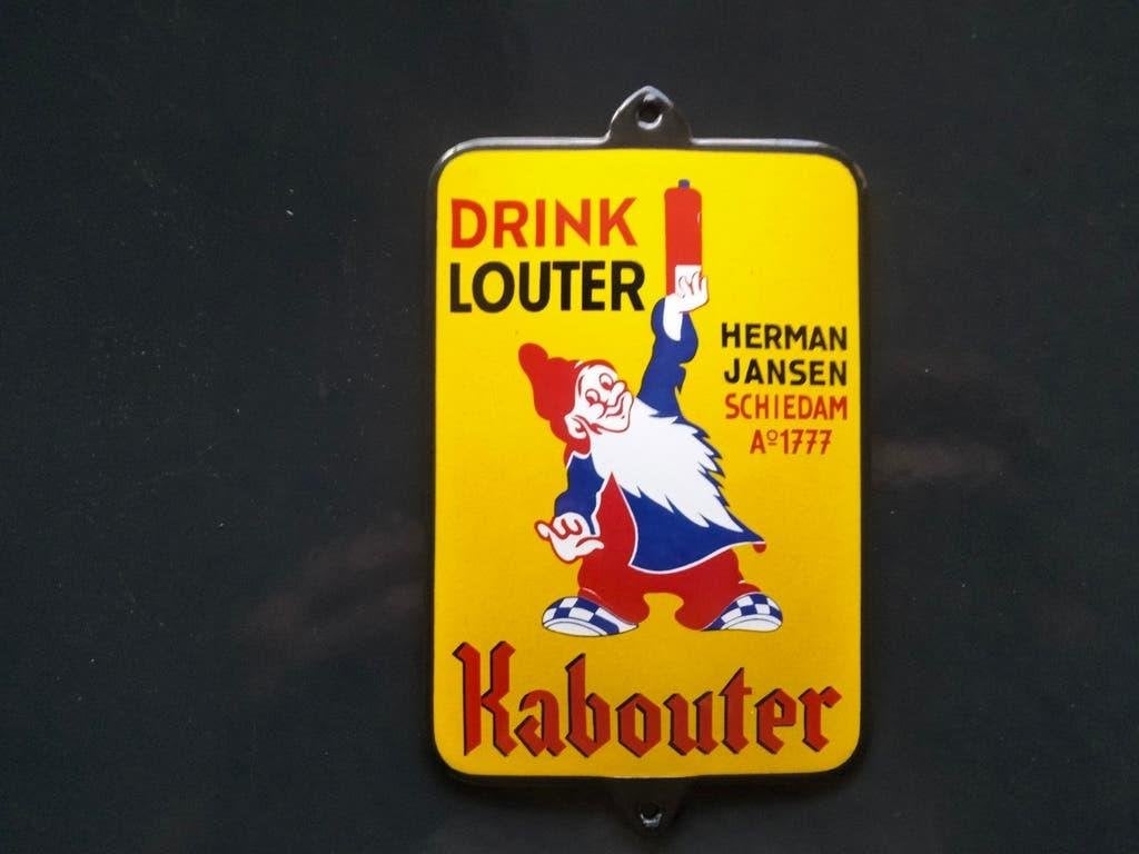 emaille reclamebord deurpost drink louter kabouter, Verzamelen, Ophalen of Verzenden, Gebruikt, Reclamebord