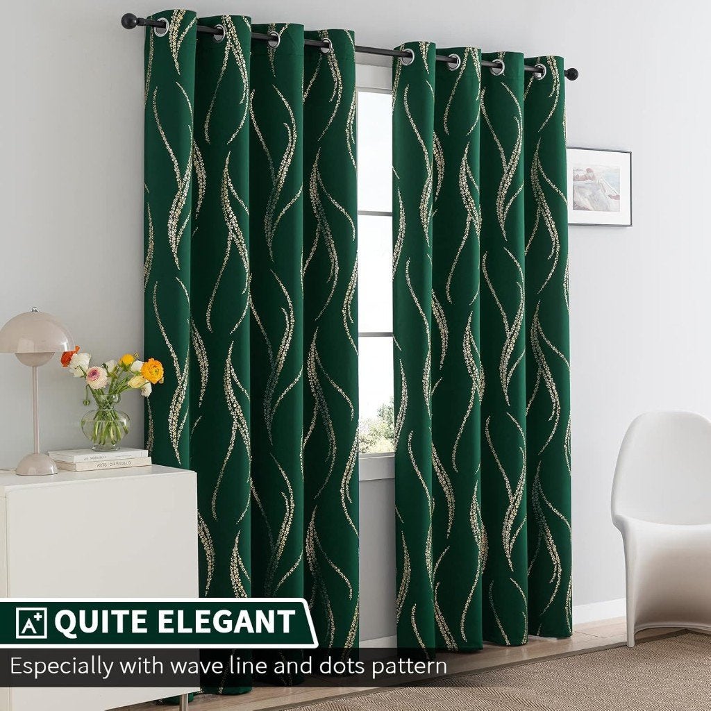 Gordijn Emerald Groen & Goud Verduisterend 2 Panelen, 241 cm, Verduisterend, Fluweel, 264 cm