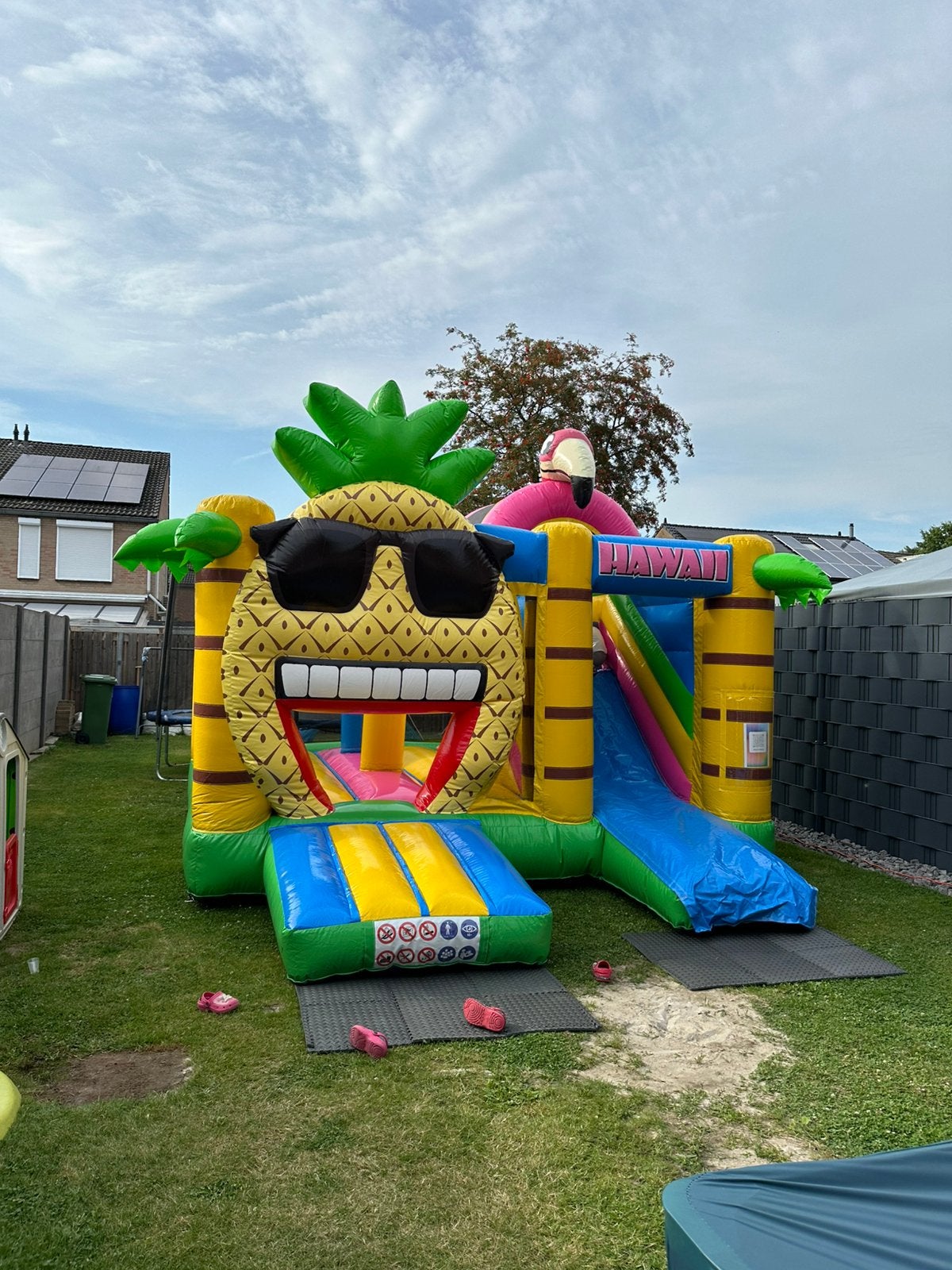 Springkussen Jimmi de Ananas met glijbaan te huur, Ophalen of Verzenden, Zo goed als nieuw, Overige