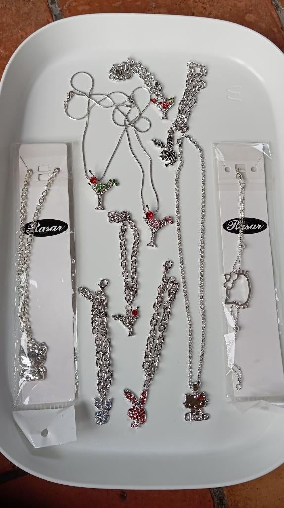 Playboy Bunny / Martini / Hello Kitty sieraden, Sieraden, Tassen en Uiterlijk, Kettingen, Nieuw, Overige materialen, Zilver, Met strass