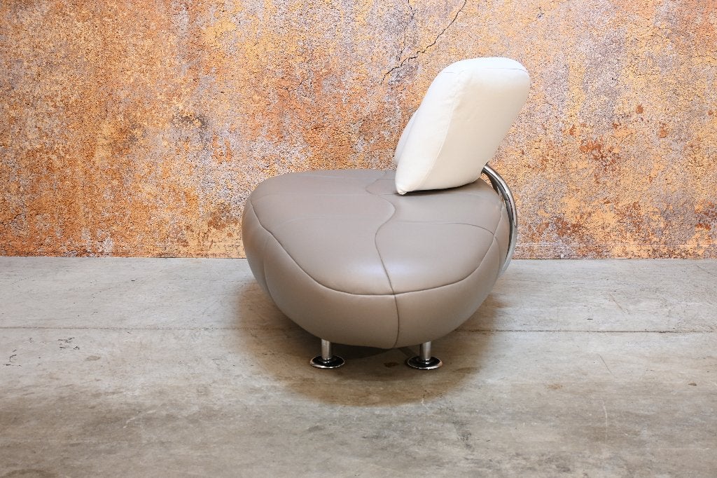 ZGAN taupekleurige leren Leolux Kikko design chaise longue, Leolux, 150 tot 200 cm, 75 tot 100 cm, Ophalen of Verzenden