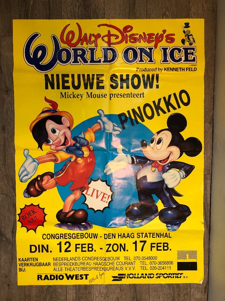 Walt Disney on ice poster 1989, Ophalen of Verzenden, Overige figuren, Gebruikt, Plaatje of Poster