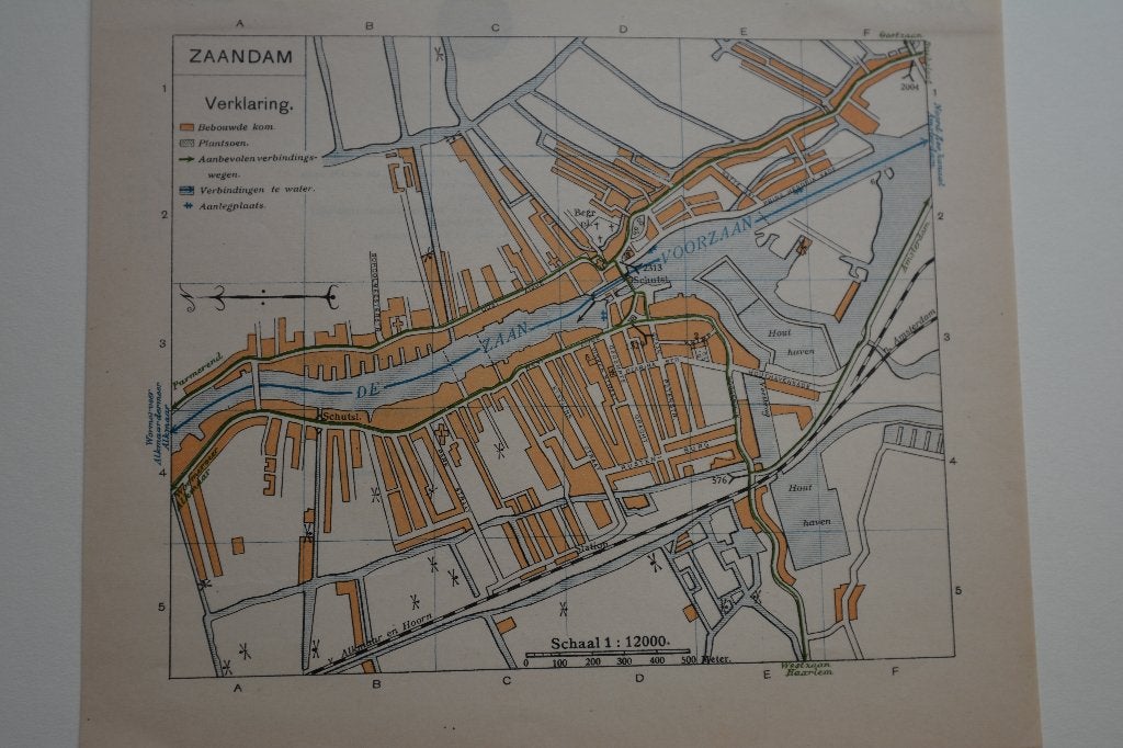 ZAANDAM PLATTEGROND CHROMOLITHO ANWB 1901-1920 E90, Verzenden, Cartografie, Origineel, Lithografie