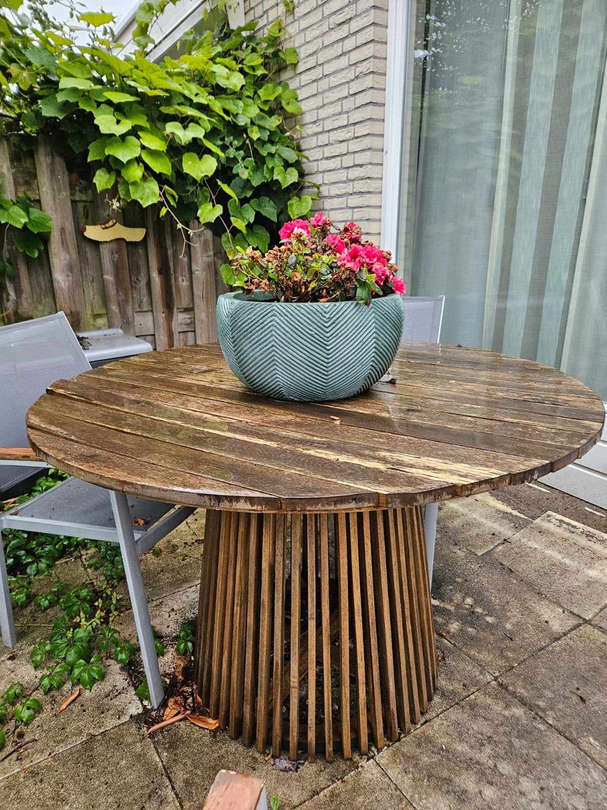 Ronde houten tuintafel, Ophalen, Gebruikt, 50 tot 100 cm, Rond