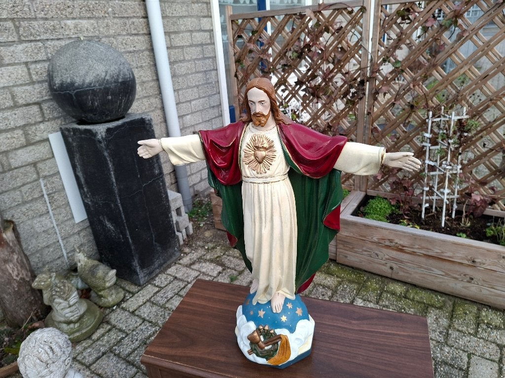 antiek cristus beeld jezus die het volk zegend heilig hart, Ophalen of Verzenden