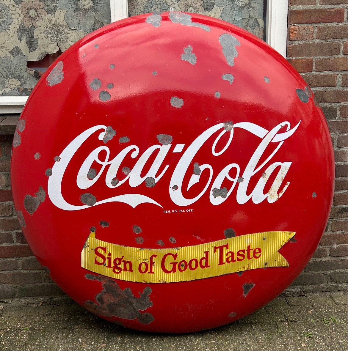 Oud Emaille Reclamebord COCA-COLA (Amerikaans) 1957, Verzamelen, Ophalen, Gebruikt, Reclamebord