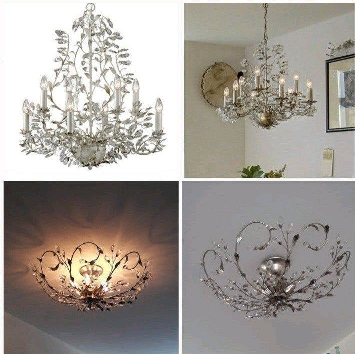 Set sierlijke lampen: kroonluchter & plafonnière, Ophalen, Metaal, E14 (klein)