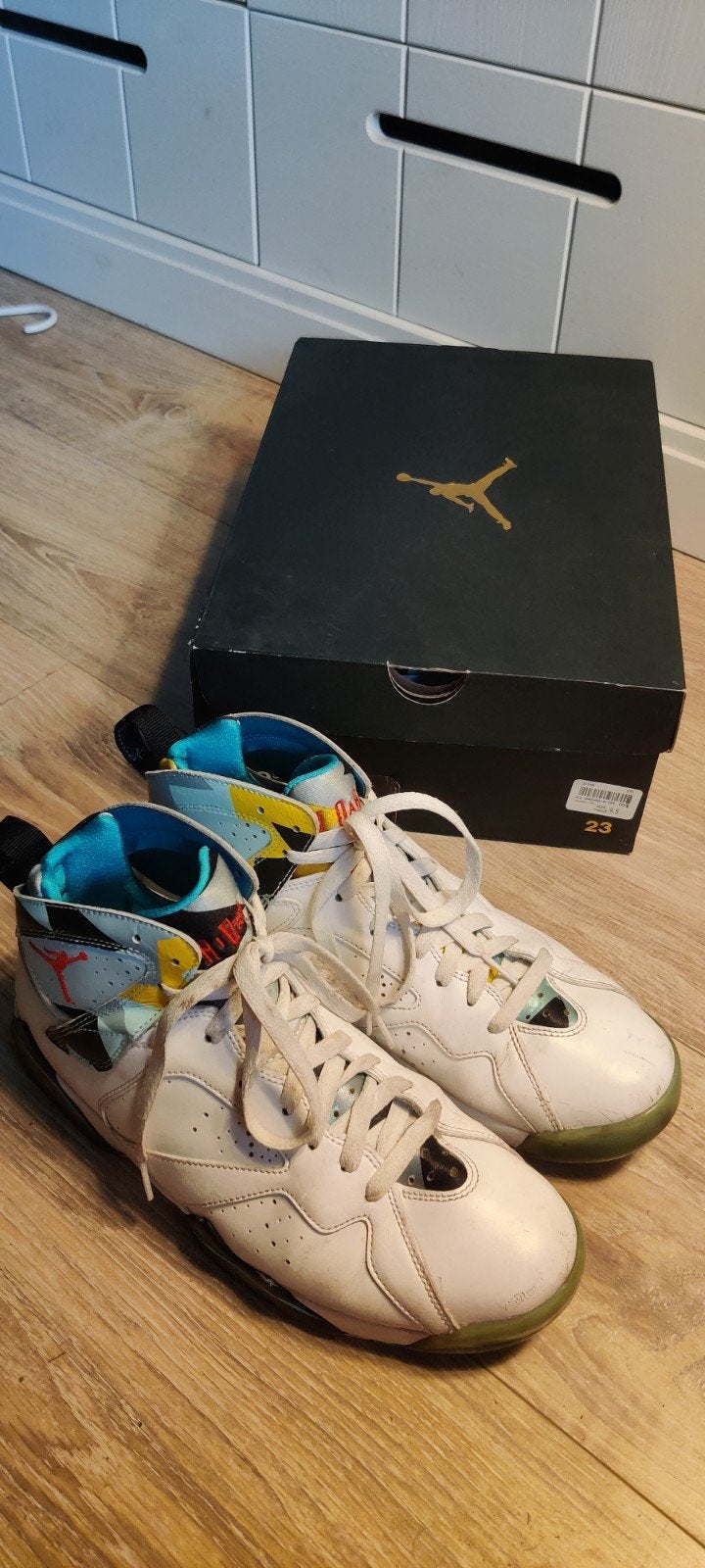 Nike Air Jordan 7 N7 (White/Blue) - EU 43, Wit, Ophalen of Verzenden, Sneakers of Gympen, Gedragen