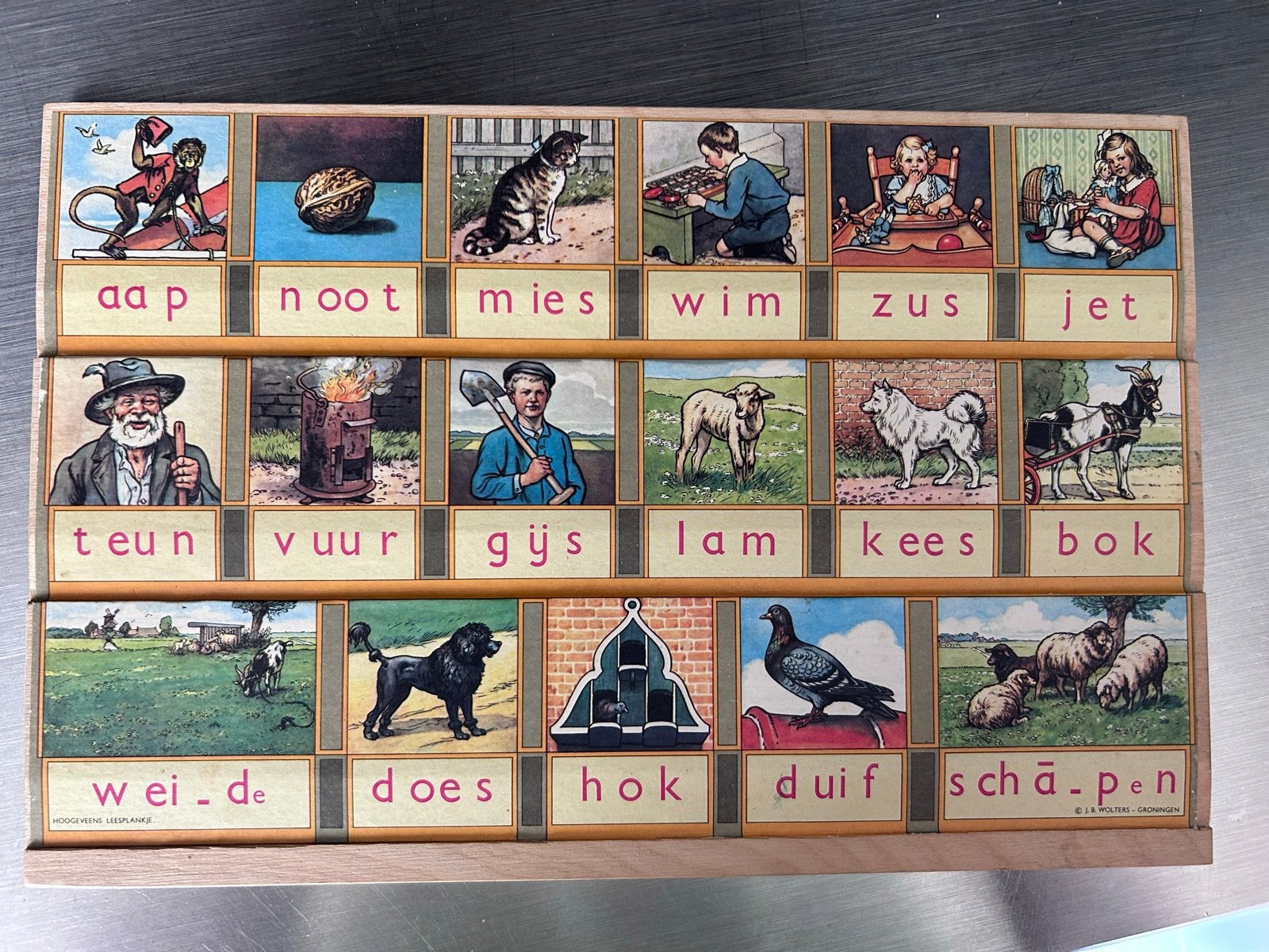 Vintage Houten Leesplankje 'aap noot mies' - Educatief Speel, Ophalen, Overige thema's
